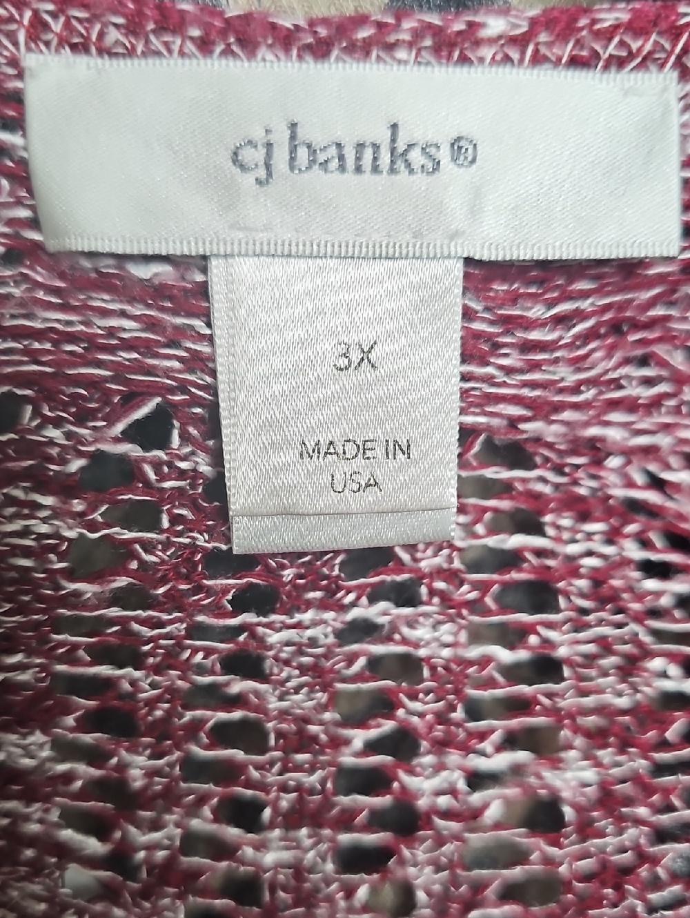 CJ Banks Maroon and White Open Weave Cardigan - Picture 3 of 4
